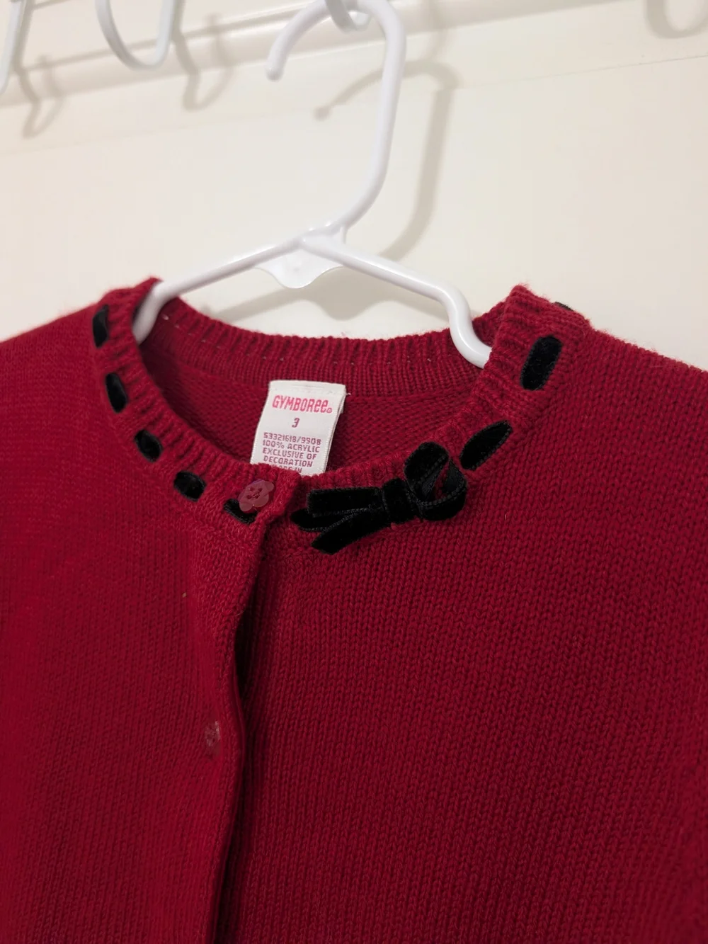 Vintage Gymboree Victorian Charm Red Velvet Bow Cardigan Sweater Size 3